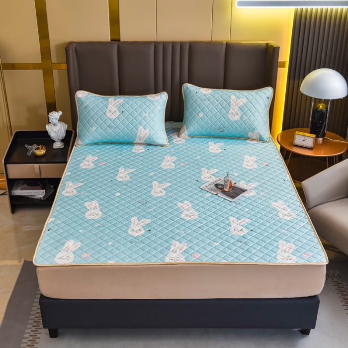 91家纺网 家纺一手货源 找家纺 锦罗绣 2024新款水洗乳胶凉席床单凉席夏被四件套 乖乖兔