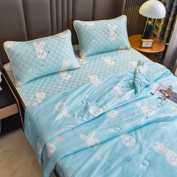 91家纺网 家纺一手货源 找家纺 锦罗绣 2024新款水洗乳胶凉席床单凉席夏被四件套 乖乖兔