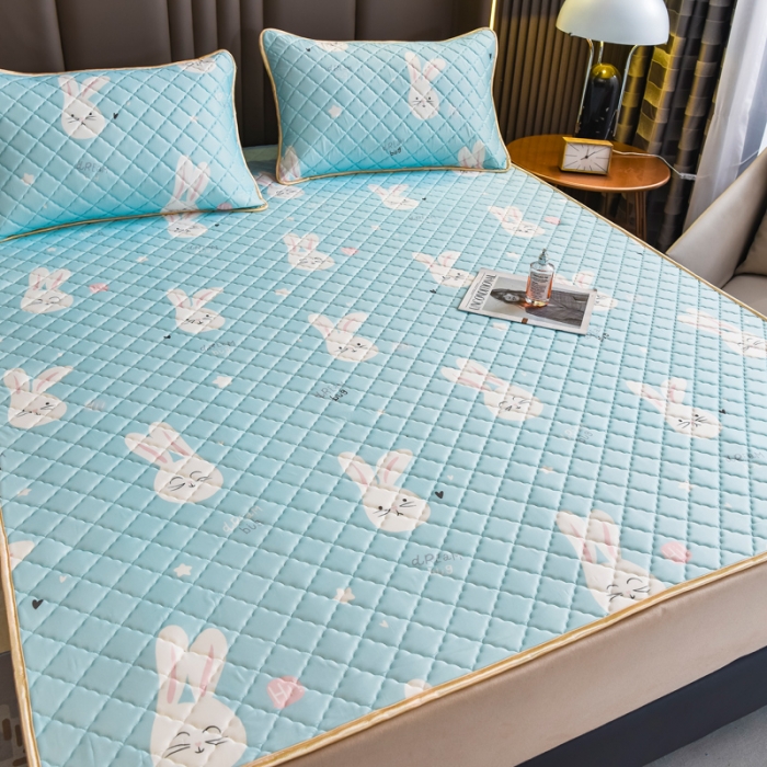 91家纺网 家纺一手货源 找家纺 锦罗绣 2024新款水洗乳胶凉席床单凉席夏被四件套 乖乖兔