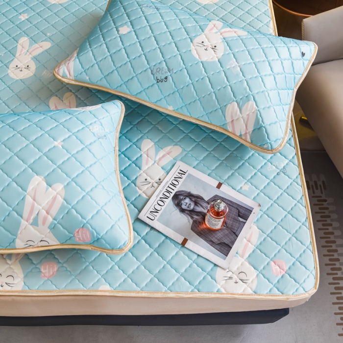 91家纺网 家纺一手货源 找家纺 锦罗绣 2024新款水洗乳胶凉席床单凉席夏被四件套 乖乖兔