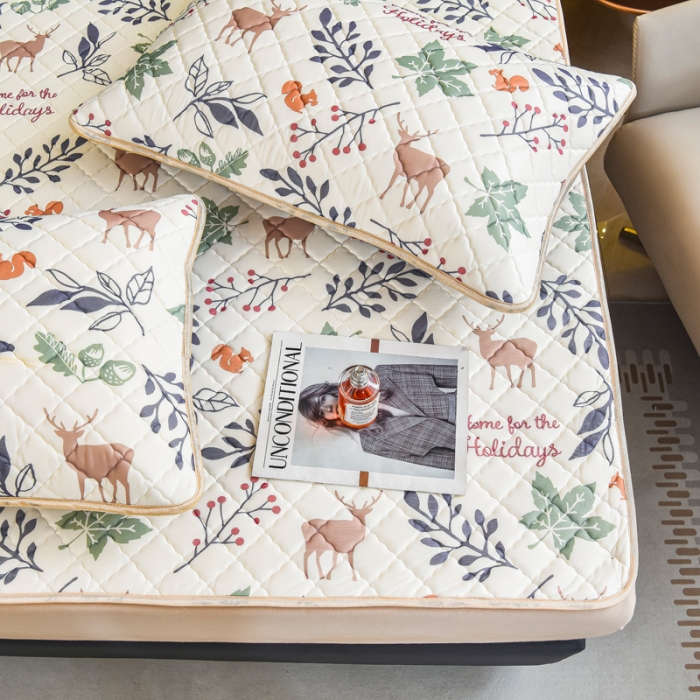 91家纺网 家纺一手货源 找家纺 锦罗绣 2024新款水洗乳胶凉席床单凉席夏被四件套 林深麋鹿