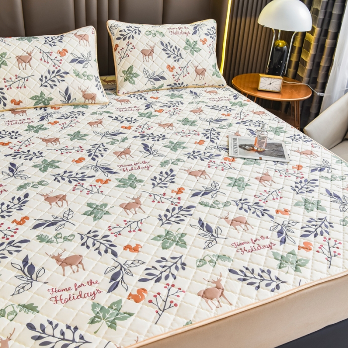 91家纺网 家纺一手货源 找家纺 锦罗绣 2024新款水洗乳胶凉席床单凉席夏被四件套 林深麋鹿