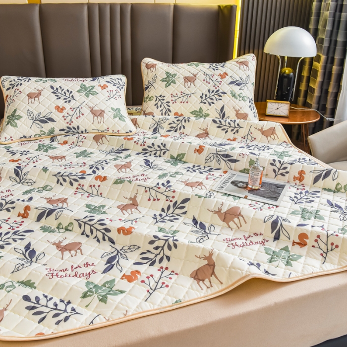 91家纺网 家纺一手货源 找家纺 锦罗绣 2024新款水洗乳胶凉席床单凉席夏被四件套 林深麋鹿