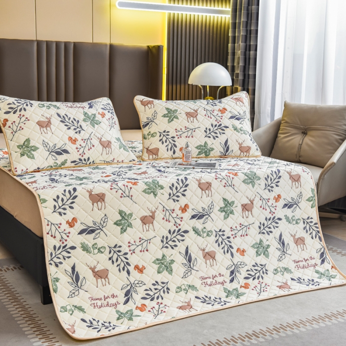 91家纺网 家纺一手货源 找家纺 锦罗绣 2024新款水洗乳胶凉席床单凉席夏被四件套 林深麋鹿