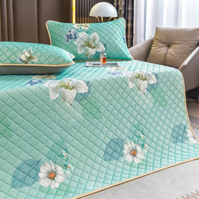 91家纺网 家纺一手货源 找家纺 锦罗绣 2024新款水洗乳胶凉席床单凉席夏被四件套 夏日花开