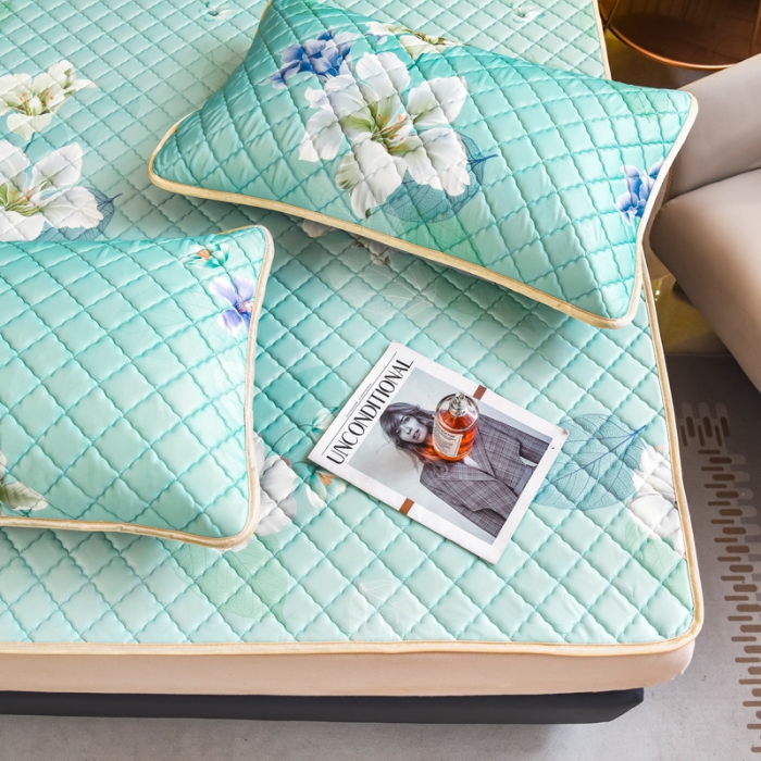 91家纺网 家纺一手货源 找家纺 锦罗绣 2024新款水洗乳胶凉席床单凉席夏被四件套 夏日花开