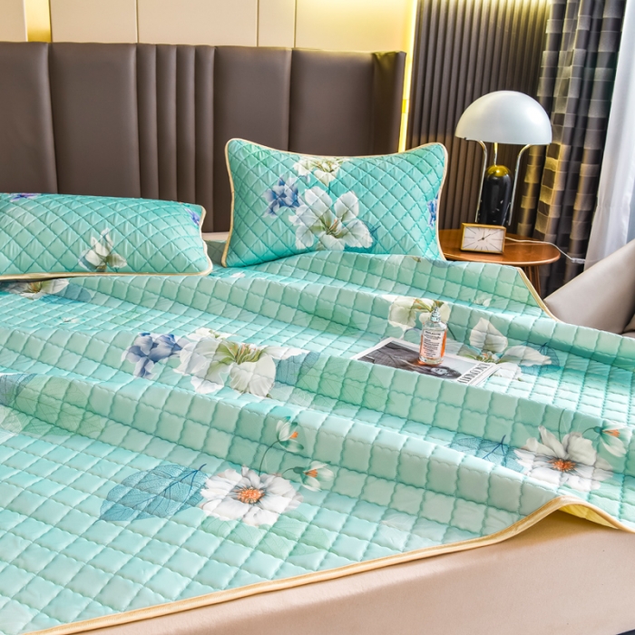 91家纺网 家纺一手货源 找家纺 锦罗绣 2024新款水洗乳胶凉席床单凉席夏被四件套 夏日花开