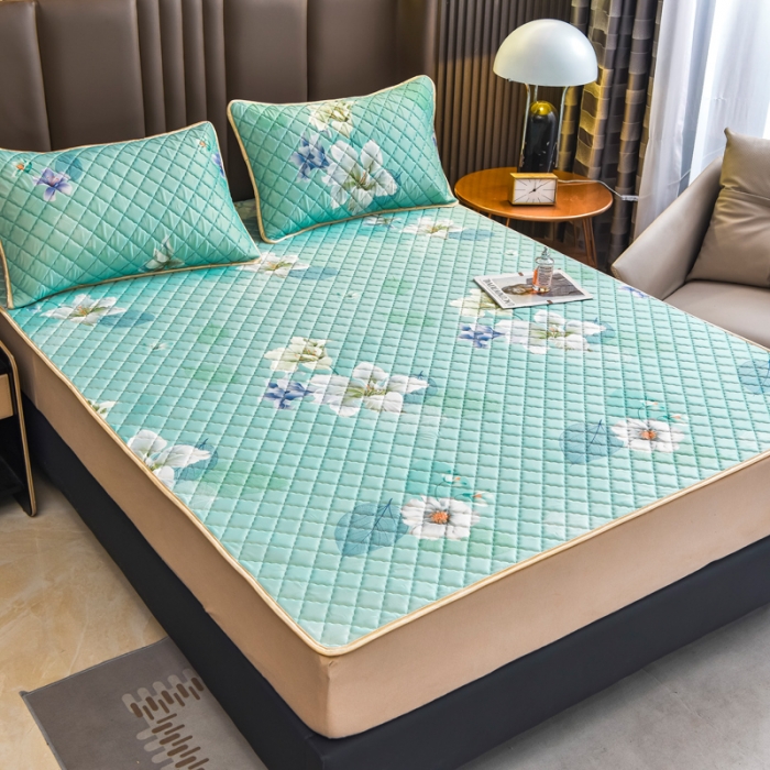 91家纺网 家纺一手货源 找家纺 锦罗绣 2024新款水洗乳胶凉席床单凉席夏被四件套 夏日花开