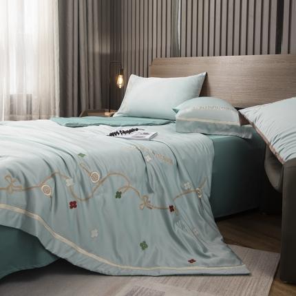 91家纺网 家纺一手货源 找家纺 （总）潮邦 2025新款水洗真丝刺绣花织带宽边夏被四件套-星钥