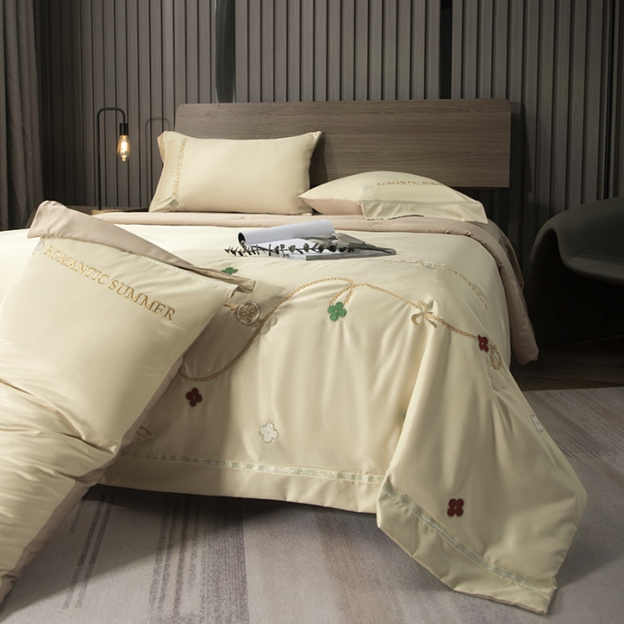 91家纺网 家纺一手货源 找家纺 （总）潮邦 2025新款水洗真丝刺绣花织带宽边夏被四件套-星钥