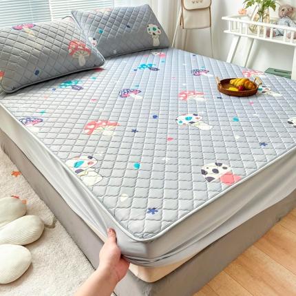 91家纺网 家纺一手货源 找家纺 锦罗绣 2024新款水洗乳胶凉席床笠凉席夏被四件套 彩色蘑菇