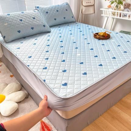 锦罗绣 2024新款水洗乳胶凉席床笠凉席夏被四件套 爱心蓝