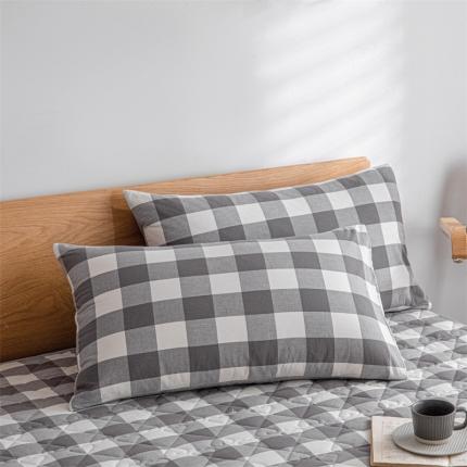 91家纺网 家纺一手货源 找家纺 蓝巢 2022新款全棉水洗棉加棉枕套 灰中格48*74*2