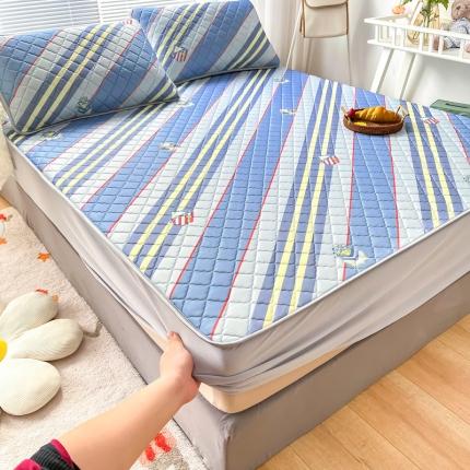 锦罗绣 2024新款水洗乳胶凉席床笠凉席夏被四件套 格调条纹