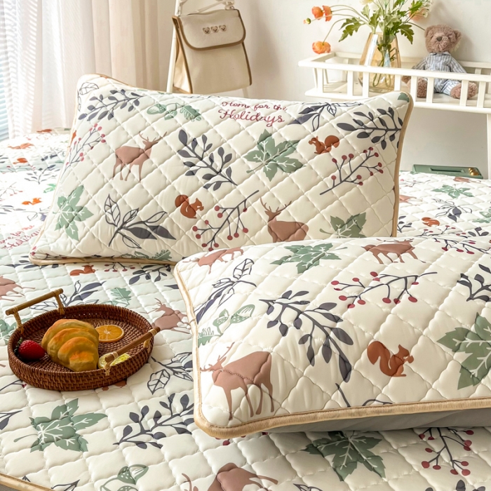 91家纺网 家纺一手货源 找家纺 锦罗绣 2024新款水洗乳胶凉席床笠凉席夏被四件套 林深麋鹿