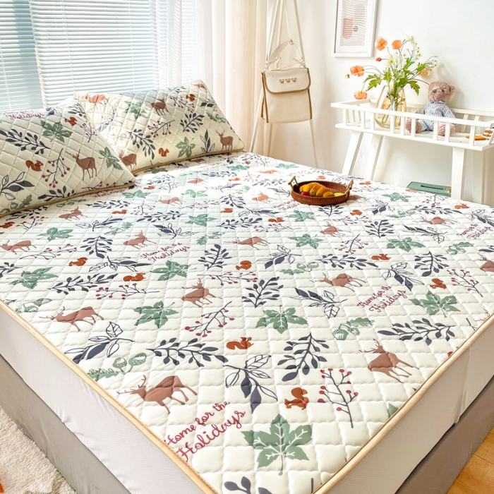 91家纺网 家纺一手货源 找家纺 锦罗绣 2024新款水洗乳胶凉席床笠凉席夏被四件套 林深麋鹿