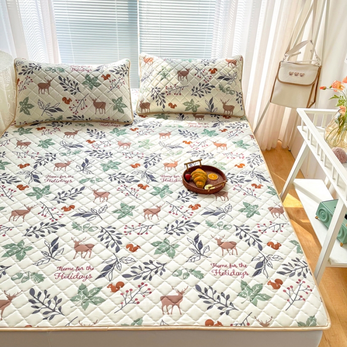 91家纺网 家纺一手货源 找家纺 锦罗绣 2024新款水洗乳胶凉席床笠凉席夏被四件套 林深麋鹿