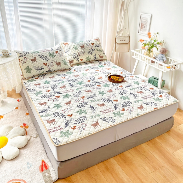 91家纺网 家纺一手货源 找家纺 锦罗绣 2024新款水洗乳胶凉席床笠凉席夏被四件套 林深麋鹿