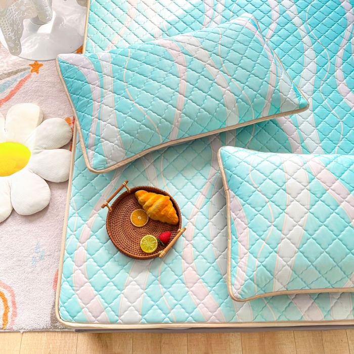 91家纺网 家纺一手货源 找家纺 锦罗绣 2024新款水洗乳胶凉席床笠凉席夏被四件套 流金岁月