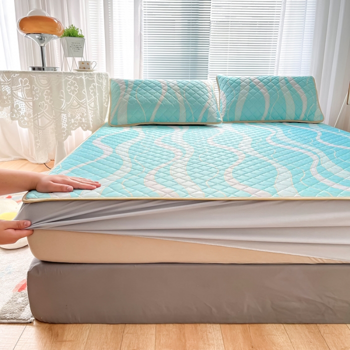 91家纺网 家纺一手货源 找家纺 锦罗绣 2024新款水洗乳胶凉席床笠凉席夏被四件套 流金岁月