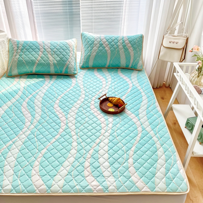 91家纺网 家纺一手货源 找家纺 锦罗绣 2024新款水洗乳胶凉席床笠凉席夏被四件套 流金岁月