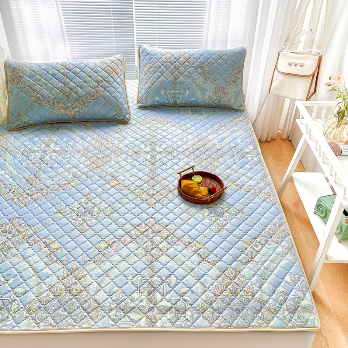 91家纺网 家纺一手货源 找家纺 锦罗绣 2024新款水洗乳胶凉席床笠凉席夏被四件套 梦中憧憬