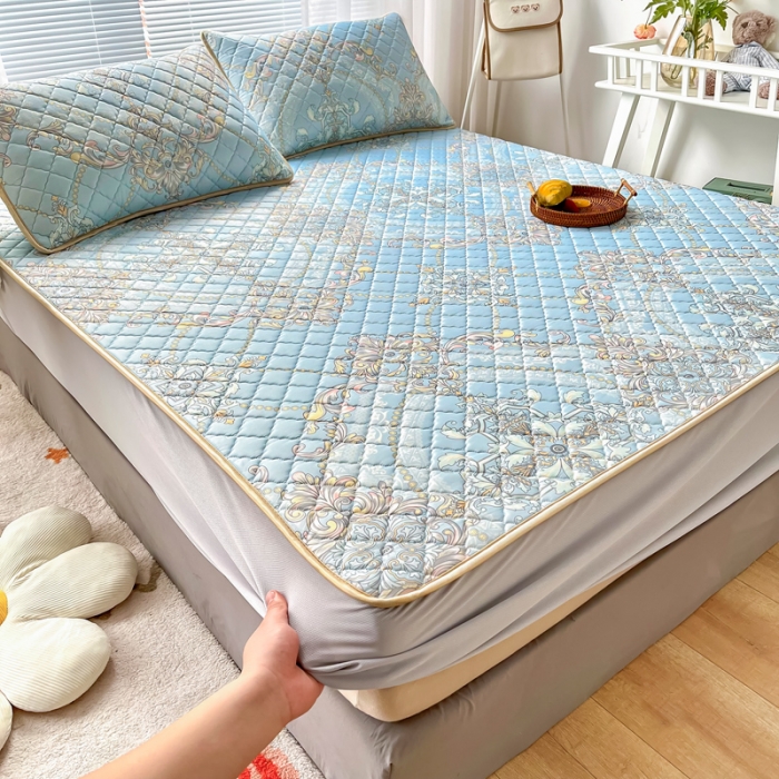 91家纺网 家纺一手货源 找家纺 锦罗绣 2024新款水洗乳胶凉席床笠凉席夏被四件套 梦中憧憬