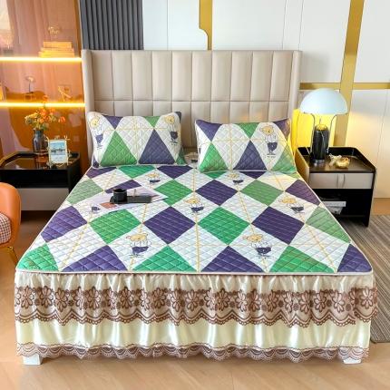 91家纺网 家纺一手货源 找家纺 锦罗绣 2024新款水洗乳胶凉席床裙凉席夏被四件套 绅士小熊