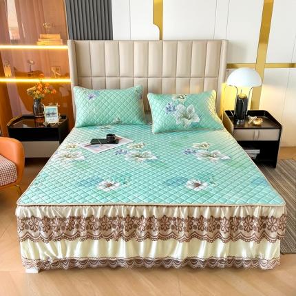 91家纺网 家纺一手货源 找家纺 锦罗绣 2024新款水洗乳胶凉席床裙凉席夏被四件套 夏日花开