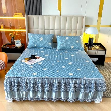 锦罗绣 2024新款水洗乳胶凉席床裙凉席夏被四件套 雏菊花开