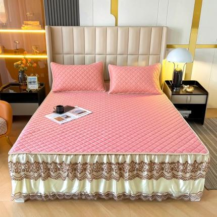 锦罗绣 2024新款水洗乳胶凉席床裙凉席夏被四件套 豆沙粉