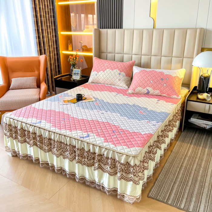 91家纺网 家纺一手货源 找家纺 锦罗绣 2024新款水洗乳胶凉席床裙凉席夏被四件套 繁星点点