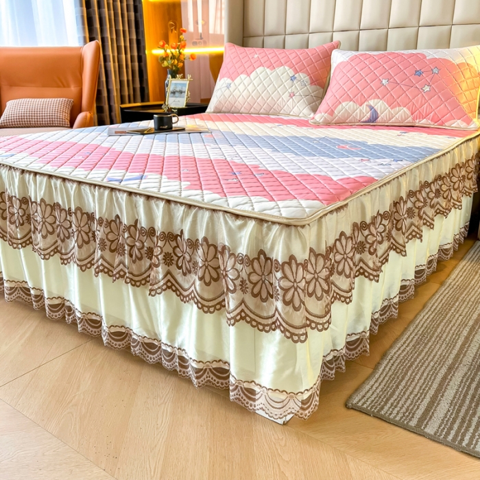 91家纺网 家纺一手货源 找家纺 锦罗绣 2024新款水洗乳胶凉席床裙凉席夏被四件套 繁星点点