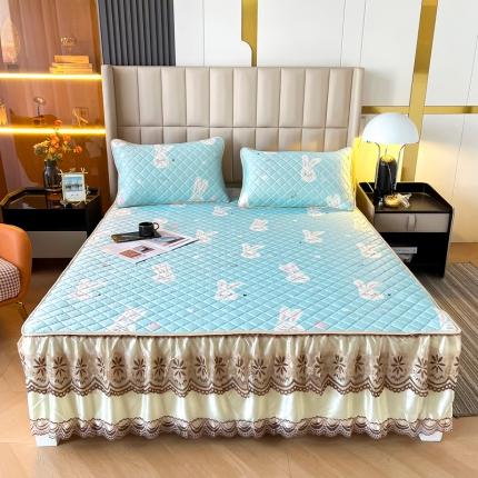 锦罗绣 2024新款水洗乳胶凉席床裙凉席夏被四件套 乖乖兔