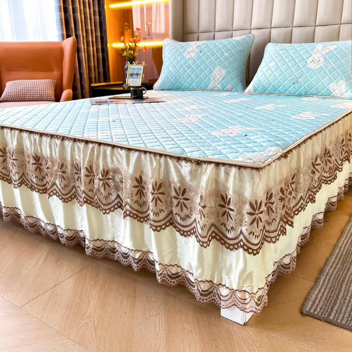 91家纺网 家纺一手货源 找家纺 锦罗绣 2024新款水洗乳胶凉席床裙凉席夏被四件套 乖乖兔