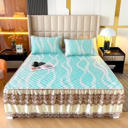 锦罗绣 2024新款水洗乳胶凉席床裙凉席夏被四件套 流金岁月