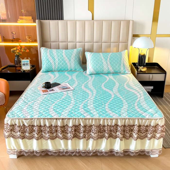 91家纺网 家纺一手货源 找家纺 锦罗绣 2024新款水洗乳胶凉席床裙凉席夏被四件套 流金岁月
