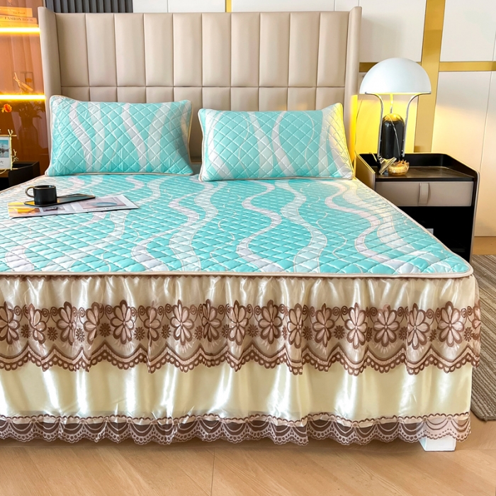 91家纺网 家纺一手货源 找家纺 锦罗绣 2024新款水洗乳胶凉席床裙凉席夏被四件套 流金岁月