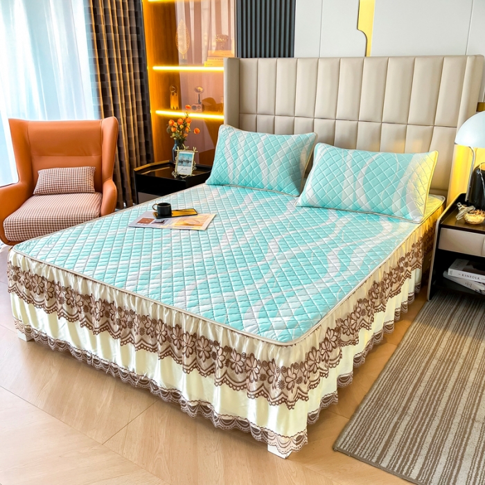 91家纺网 家纺一手货源 找家纺 锦罗绣 2024新款水洗乳胶凉席床裙凉席夏被四件套 流金岁月