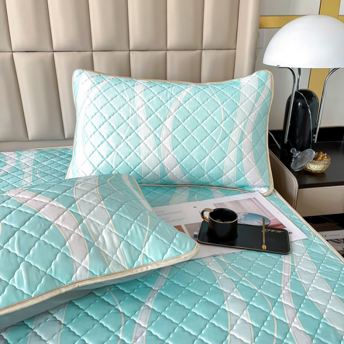 91家纺网 家纺一手货源 找家纺 锦罗绣 2024新款水洗乳胶凉席床裙凉席夏被四件套 流金岁月