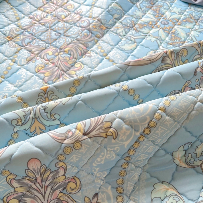 91家纺网 家纺一手货源 找家纺 锦罗绣 2024新款水洗乳胶凉席床裙凉席夏被四件套 梦中憧憬