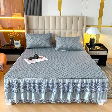 锦罗绣 2024新款水洗乳胶凉席床裙凉席夏被四件套 浅灰色