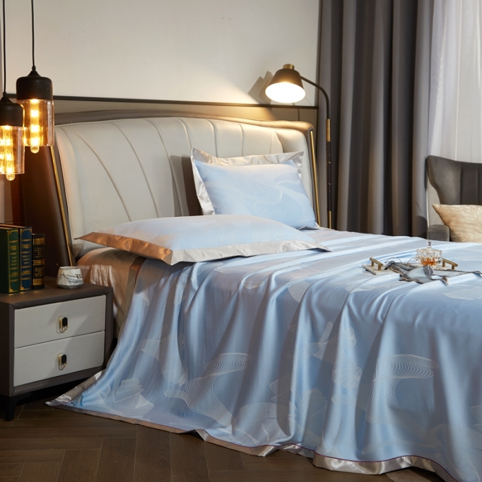 91家纺网 家纺一手货源 找家纺 威克凯丽2022新款七彩大提花纯竹纤维软凉席三件套 贵族品味