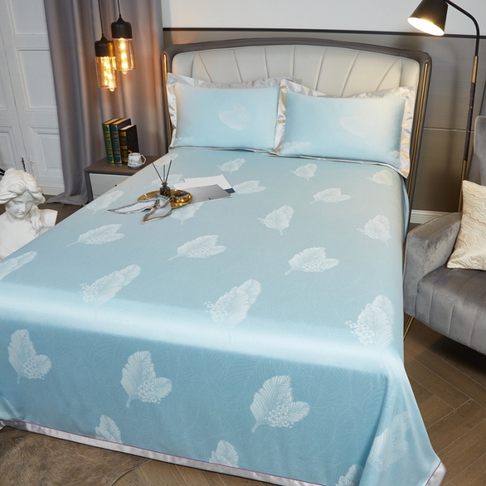 91家纺网 家纺一手货源 找家纺 威克凯丽2023新款重磅七彩大提花纯竹纤维软凉席三件套 叶曼