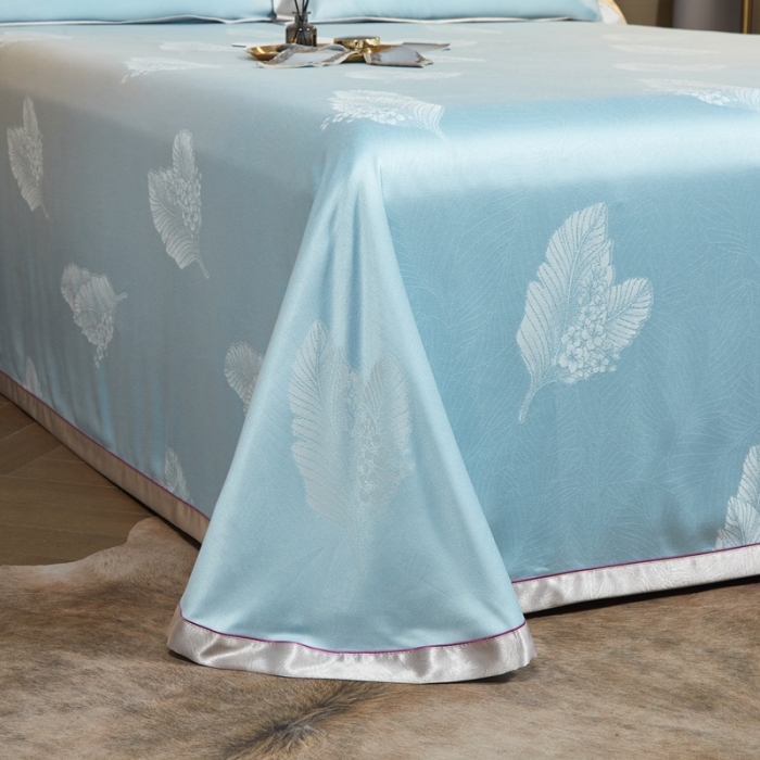 91家纺网 家纺一手货源 找家纺 威克凯丽2023新款重磅七彩大提花纯竹纤维软凉席三件套 叶曼