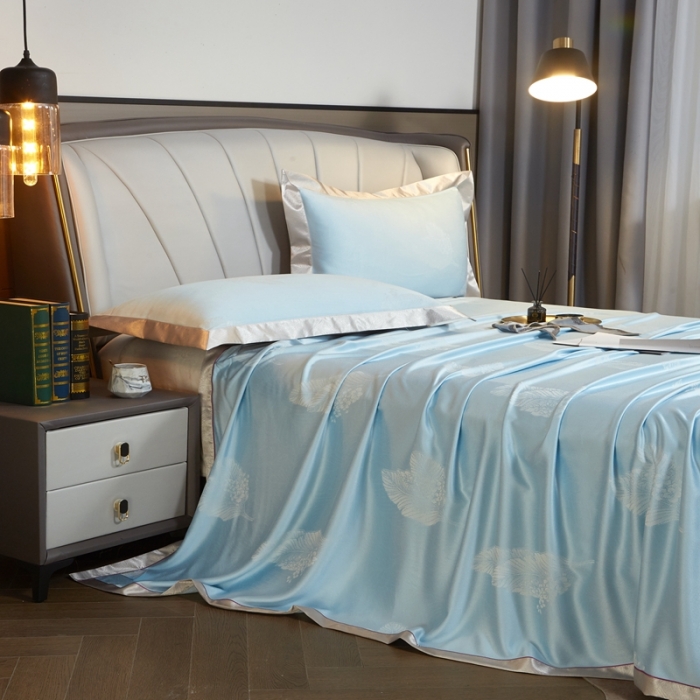 91家纺网 家纺一手货源 找家纺 威克凯丽2023新款重磅七彩大提花纯竹纤维软凉席三件套 叶曼