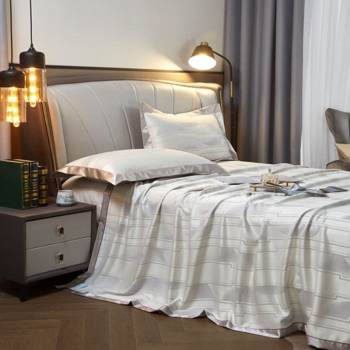 91家纺网 家纺一手货源 找家纺 威克凯丽2023新款重磅七彩大提花纯竹纤维软凉席三件套 宜尚