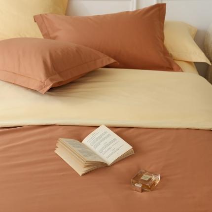 91家纺网 家纺一手货源 找家纺 蕊姿 超柔水洗50s双股新疆长绒棉双拼四件套焦糖橙+奶油黄