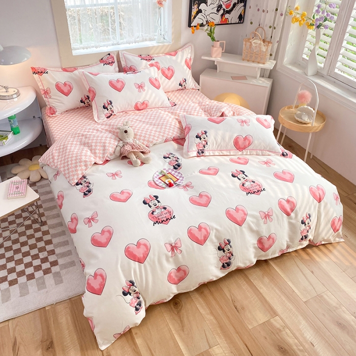 91家纺网 家纺一手货源 找家纺 眠博士 2022新款全棉13372迪士尼印花四件套 爱心米妮