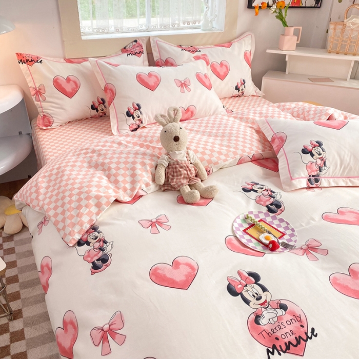 91家纺网 家纺一手货源 找家纺 眠博士 2022新款全棉13372迪士尼印花四件套 爱心米妮